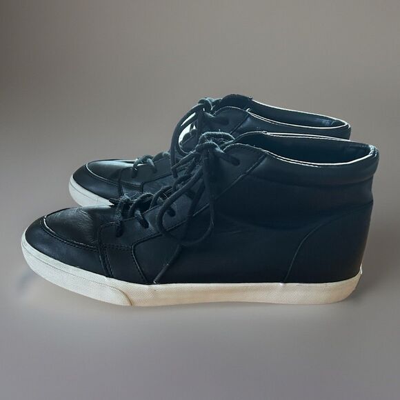 Lauren Ralph Lauren Rowling High Top Leather Sneakers Black Lace Up Size 11B - Picture 2 of 10